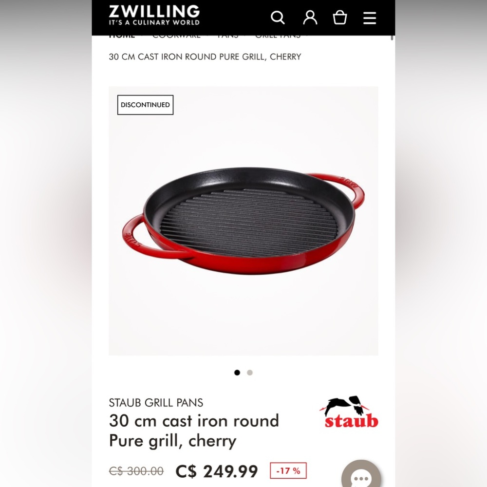 Staub Cherry Red Cast Iron Grill Pan